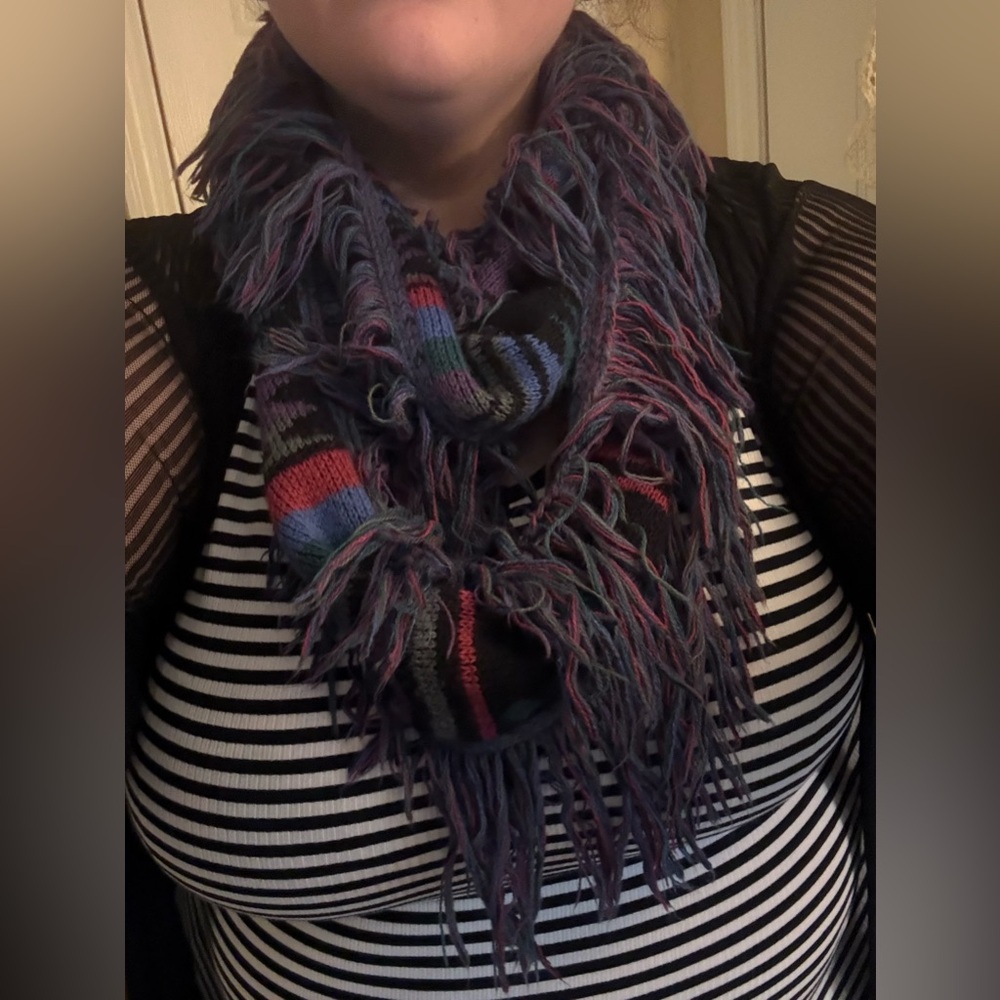 Plush Multi-Color Cool Toned Fringe Infinity Scarf by Mudd